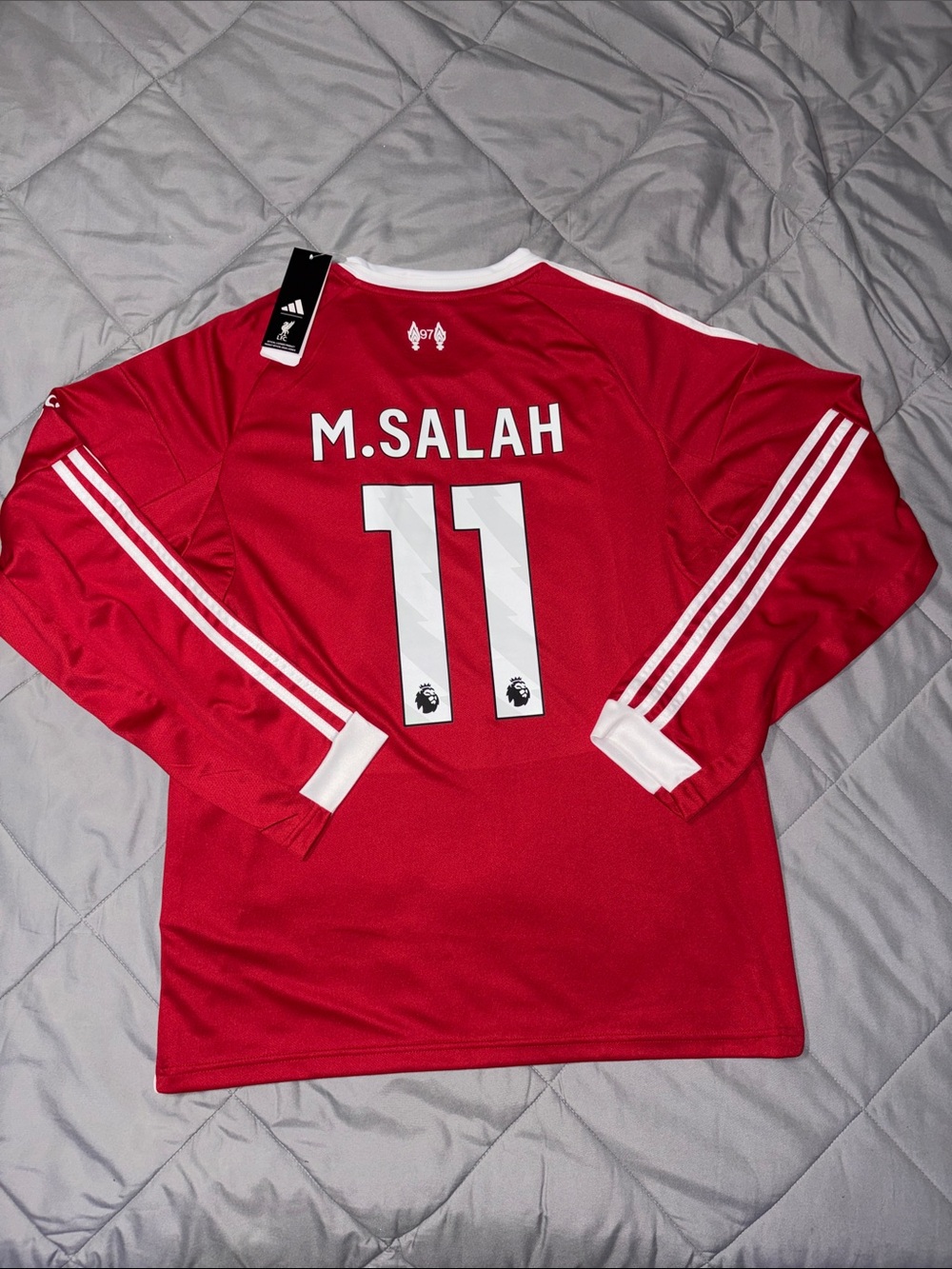 adidas #11 Salah Red and White Liverpool Long-Sleeve Jersey